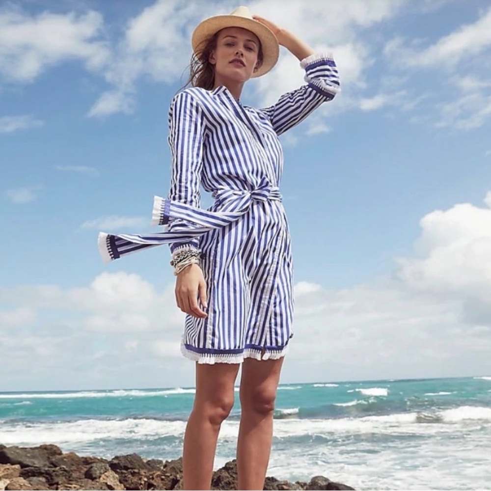 J Crew Striped Cotton Poplin Dress Size 2 Beach Coastal PreppyChic